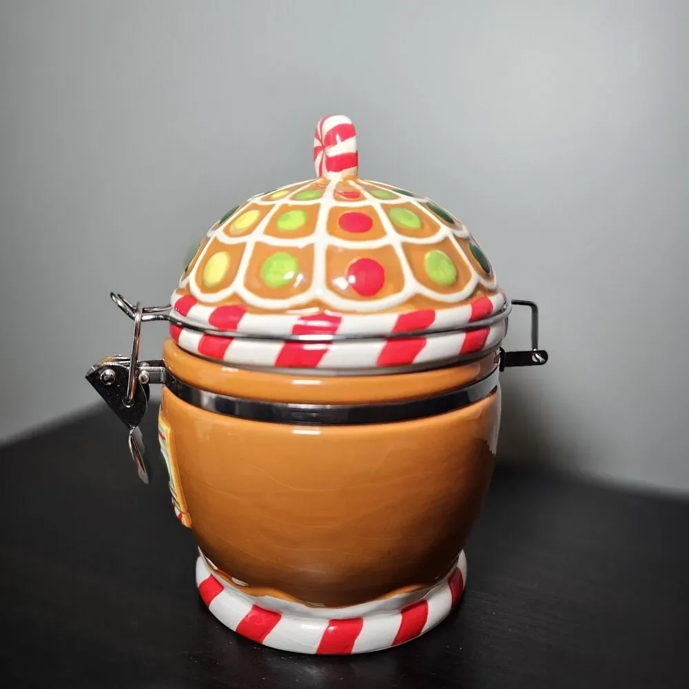 Sleigh Bell Bistro Christmas 16oz Gingerbread House Hinged Cookie Candy Jar